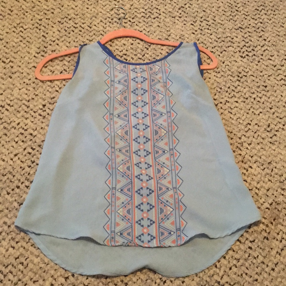 A blue tank top